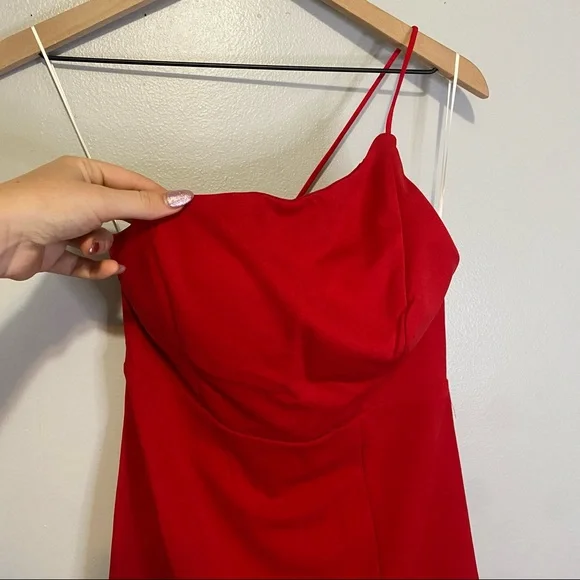 Princess Polly NWT Dress PRIYA Mini Sexy Strappy One Shoulder Font Slit Red 8 - Picture 4 of 8